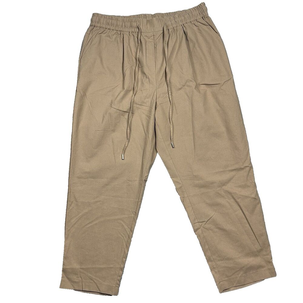 NWT Agnes Orinda Women’s Plus Size 2X Solid Beige Elastic Waist Pockets Pants